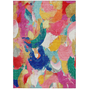 HomeRoots 5' Vibrant Blush Gold and Teal Abstract Area Rug - Washable, Durable for Indoor & Outdoor Spaces 5' X 8' 627564