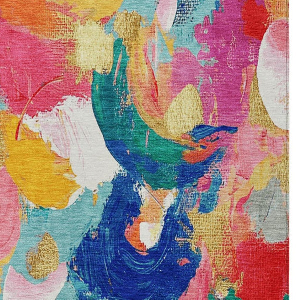HomeRoots 5' Vibrant Blush Gold and Teal Abstract Area Rug - Washable, Durable for Indoor & Outdoor Spaces 5' X 8' 627564