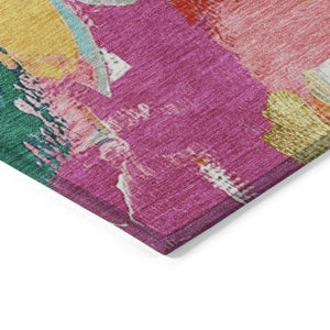 HomeRoots 5' Vibrant Blush Gold and Teal Abstract Area Rug - Washable, Durable for Indoor & Outdoor Spaces 5' X 8' 627564