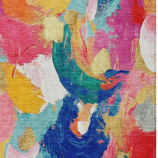 HomeRoots 5' Vibrant Blush Gold and Teal Abstract Area Rug - Washable, Durable for Indoor & Outdoor Spaces 8' X 10' 627566