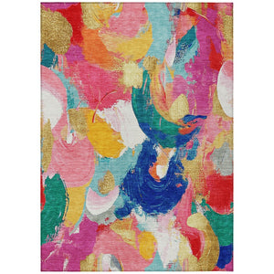 HomeRoots 5' Vibrant Blush Gold and Teal Abstract Area Rug - Washable, Durable for Indoor & Outdoor Spaces 8' X 10' 627566