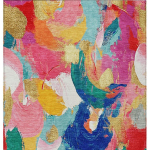 HomeRoots 5' Vibrant Blush Gold and Teal Abstract Area Rug - Washable, Durable for Indoor & Outdoor Spaces 10' X 14' 627568