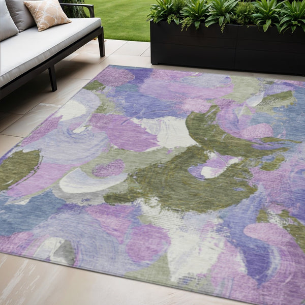 HomeRoots 5' Durable Abstract Area Rug in Lavender, Ivory & Sage - Washable & Stain-Resistant for Indoor/Outdoor Use 5' X 8' 627570