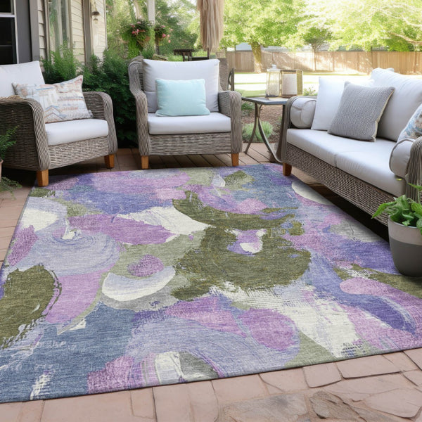 HomeRoots 5' Durable Abstract Area Rug in Lavender, Ivory & Sage - Washable & Stain-Resistant for Indoor/Outdoor Use 5' X 8' 627570