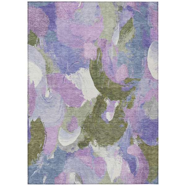 HomeRoots 5' Durable Abstract Area Rug in Lavender, Ivory & Sage - Washable & Stain-Resistant for Indoor/Outdoor Use 5' X 8' 627570
