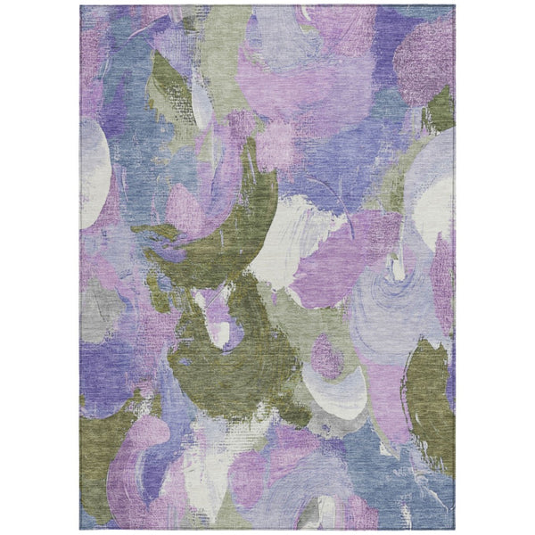 HomeRoots 5' Durable Abstract Area Rug in Lavender, Ivory & Sage - Washable & Stain-Resistant for Indoor/Outdoor Use 9' X 12' 627573