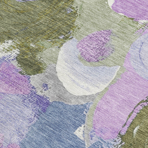 HomeRoots 5' Durable Abstract Area Rug in Lavender, Ivory & Sage - Washable & Stain-Resistant for Indoor/Outdoor Use 9' X 12' 627573