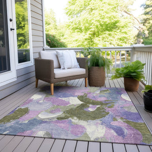 HomeRoots 5' Durable Abstract Area Rug in Lavender, Ivory & Sage - Washable & Stain-Resistant for Indoor/Outdoor Use 9' X 12' 627573