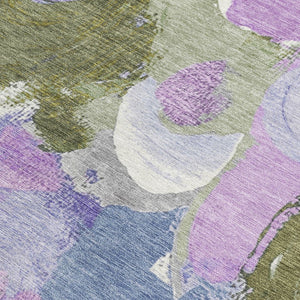 HomeRoots 5' Durable Abstract Area Rug in Lavender, Ivory & Sage - Washable & Stain-Resistant for Indoor/Outdoor Use 10' X 14' 627574