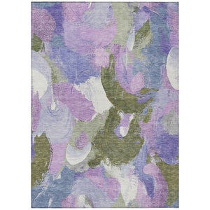 HomeRoots 5' Durable Abstract Area Rug in Lavender, Ivory & Sage - Washable & Stain-Resistant for Indoor/Outdoor Use 10' X 14' 627574