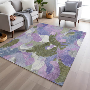 HomeRoots 5' Durable Abstract Area Rug in Lavender, Ivory & Sage - Washable & Stain-Resistant for Indoor/Outdoor Use 10' X 14' 627574