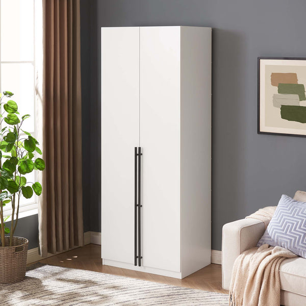English Elm Lee 32" Wardrobe Closet White — Tall Slim Storage with 3 Shelves, 2 Soft-Close Drawers & Snap Assembly B365S00129