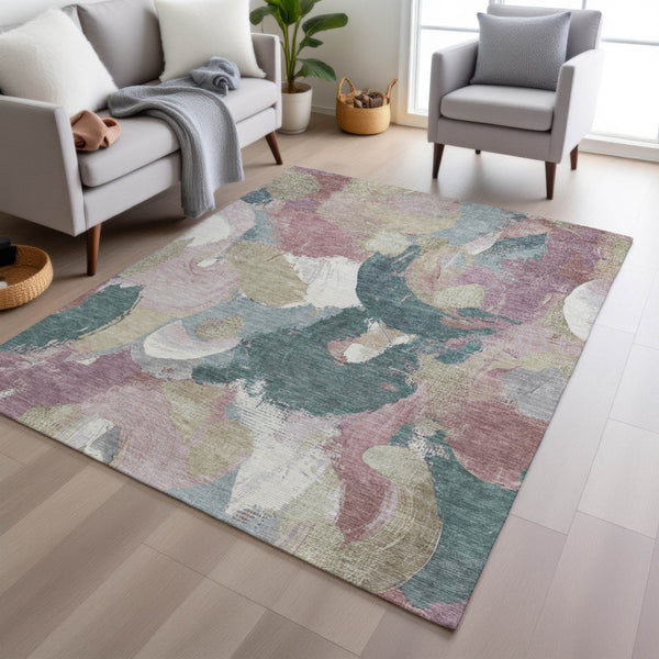 HomeRoots 5' Abstract Washable Indoor Outdoor Area Rug in Mauve, Beige, and Sage - Stylish & Durable Design 5' X 8' 627576