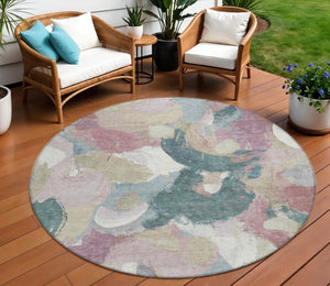HomeRoots 5' Abstract Washable Indoor Outdoor Area Rug in Mauve, Beige, and Sage - Stylish & Durable Design 8' Round 627577