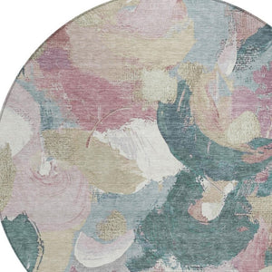 HomeRoots 5' Abstract Washable Indoor Outdoor Area Rug in Mauve, Beige, and Sage - Stylish & Durable Design 8' Round 627577
