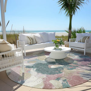 HomeRoots 5' Abstract Washable Indoor Outdoor Area Rug in Mauve, Beige, and Sage - Stylish & Durable Design 8' Round 627577