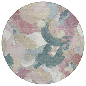HomeRoots 5' Abstract Washable Indoor Outdoor Area Rug in Mauve, Beige, and Sage - Stylish & Durable Design 8' Round 627577