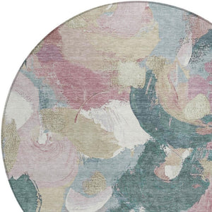 HomeRoots 5' Abstract Washable Indoor Outdoor Area Rug in Mauve, Beige, and Sage - Stylish & Durable Design 8' Round 627577