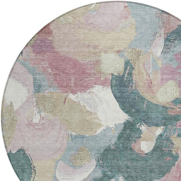 HomeRoots 5' Abstract Washable Indoor Outdoor Area Rug in Mauve, Beige, and Sage - Stylish & Durable Design 8' Round 627577
