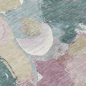 HomeRoots 5' Abstract Washable Indoor Outdoor Area Rug in Mauve, Beige, and Sage - Stylish & Durable Design 8' Round 627577
