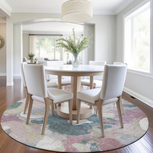 HomeRoots 5' Abstract Washable Indoor Outdoor Area Rug in Mauve, Beige, and Sage - Stylish & Durable Design 8' Round 627577