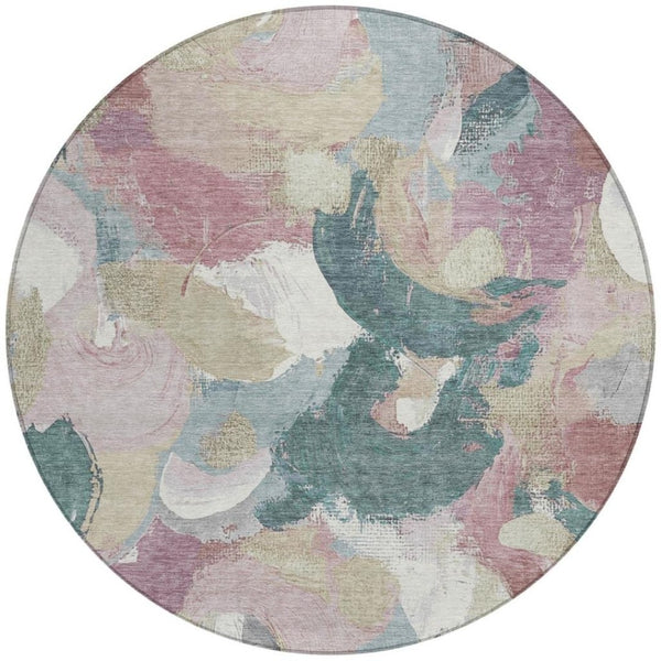 HomeRoots 5' Abstract Washable Indoor Outdoor Area Rug in Mauve, Beige, and Sage - Stylish & Durable Design 8' Round 627577
