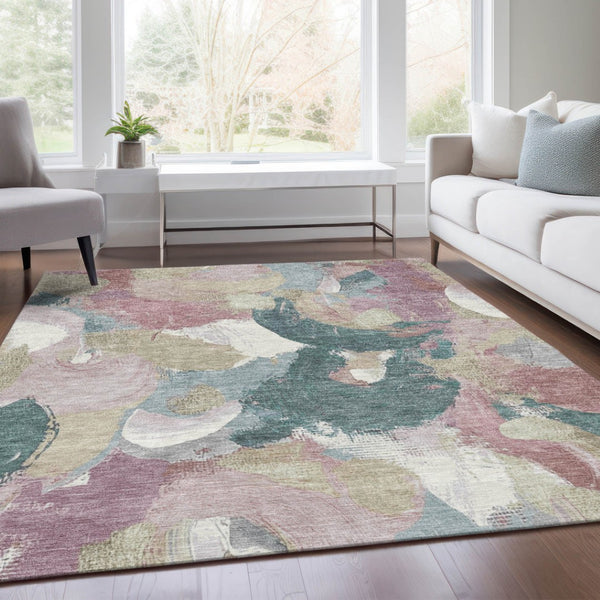 HomeRoots 5' Abstract Washable Indoor Outdoor Area Rug in Mauve, Beige, and Sage - Stylish & Durable Design 8' X 10' 627578