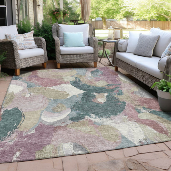 HomeRoots 5' Abstract Washable Indoor Outdoor Area Rug in Mauve, Beige, and Sage - Stylish & Durable Design 10' X 14' 627580