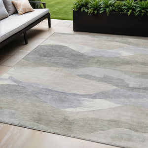 HomeRoots 5' Beige and Gray Abstract Area Rug - Stylish, Washable Indoor/Outdoor Design for High-Traffic Spaces 5' X 8' 627594