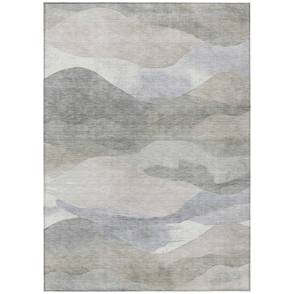 HomeRoots 5' Beige and Gray Abstract Area Rug - Stylish, Washable Indoor/Outdoor Design for High-Traffic Spaces 5' X 8' 627594