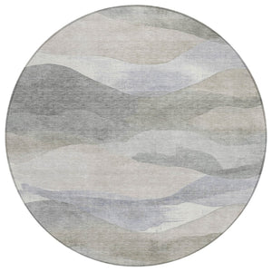 HomeRoots 5' Beige and Gray Abstract Area Rug - Stylish, Washable Indoor/Outdoor Design for High-Traffic Spaces 8' Round 627595