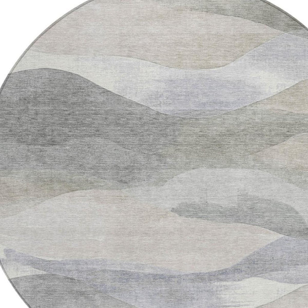 HomeRoots 5' Beige and Gray Abstract Area Rug - Stylish, Washable Indoor/Outdoor Design for High-Traffic Spaces 8' Round 627595