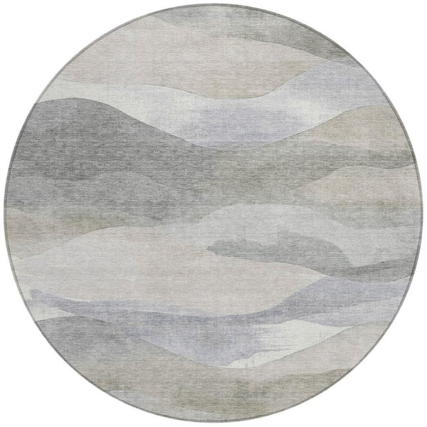 HomeRoots 5' Beige and Gray Abstract Area Rug - Stylish, Washable Indoor/Outdoor Design for High-Traffic Spaces 8' Round 627595