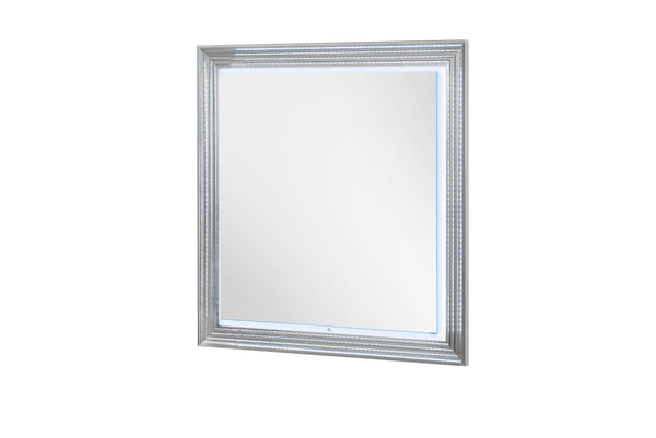 English Elm MOON White Marble Mirror with LED — Modern High-Gloss Solid Wood Frame, Sleek Built-In Lighting, Durable Design B201P216079