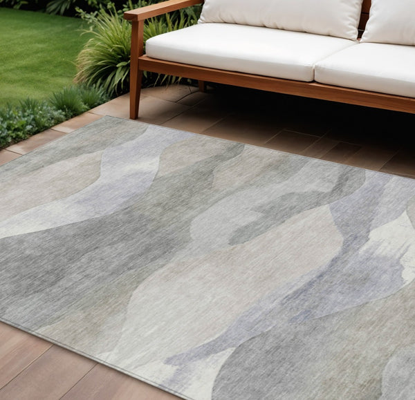 HomeRoots 5' Beige and Gray Abstract Area Rug - Stylish, Washable Indoor/Outdoor Design for High-Traffic Spaces 8' X 10' 627596