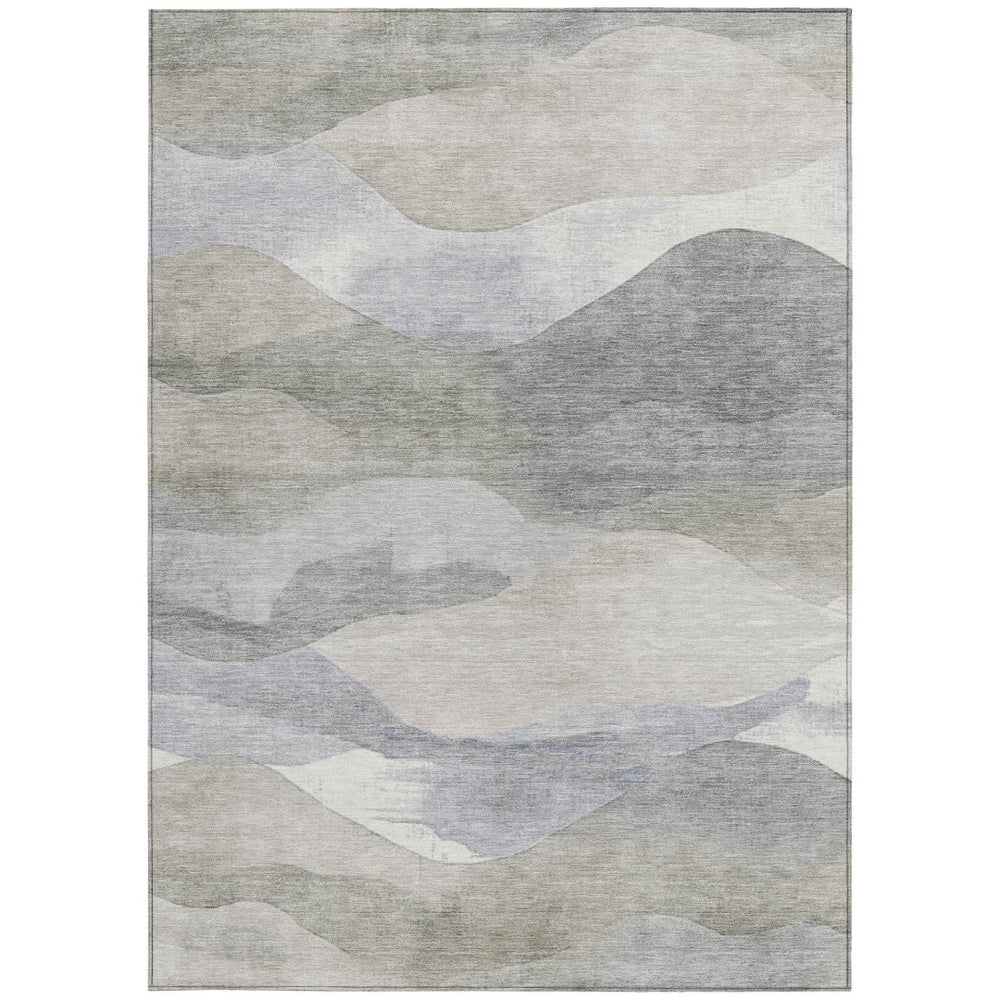 HomeRoots 5' Beige and Gray Abstract Area Rug - Stylish, Washable Indoor/Outdoor Design for High-Traffic Spaces 8' X 10' 627596