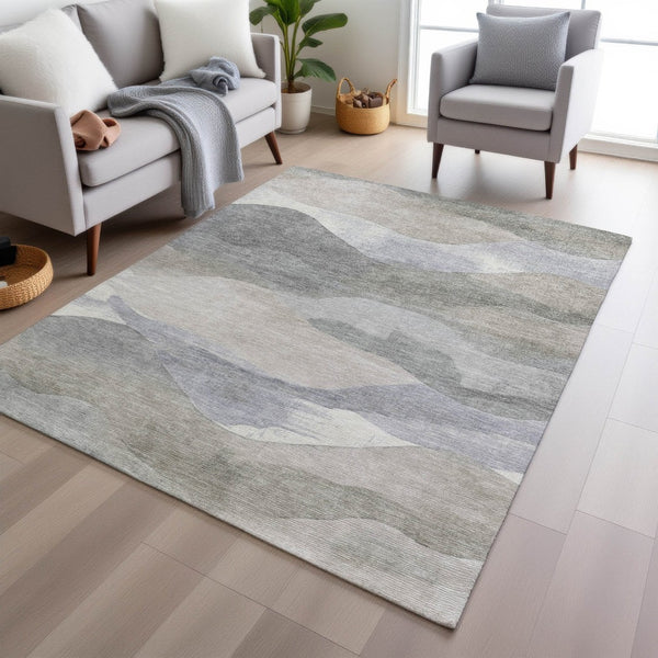 HomeRoots 5' Beige and Gray Abstract Area Rug - Stylish, Washable Indoor/Outdoor Design for High-Traffic Spaces 8' X 10' 627596