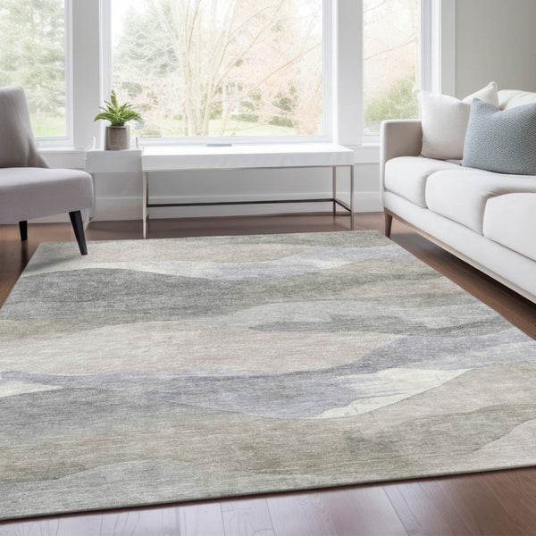 HomeRoots 5' Beige and Gray Abstract Area Rug - Stylish, Washable Indoor/Outdoor Design for High-Traffic Spaces 8' X 10' 627596