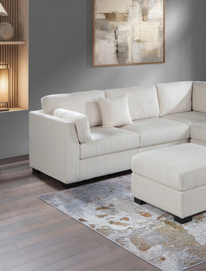 English Elm L-Sectional Corduroy 4-Piece L-Shaped Sectional Sofa Set with Ottoman, Plush Back Cushions & Throw Pillows Beige 34 L x 26 W x 46 H B011S01770