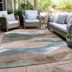 HomeRoots 5' Durable Salmon and Emerald Abstract Rug for Indoor/Outdoor Use - Machine Washable & Stylish Design 5' X 8' 627618