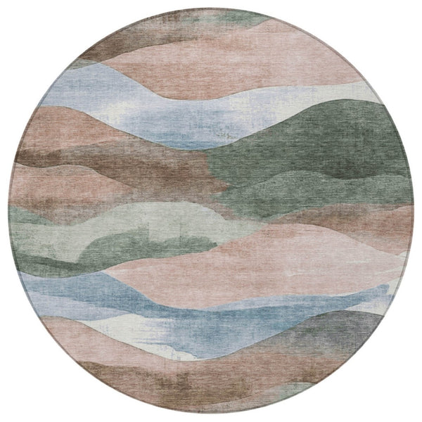 HomeRoots 5' Durable Salmon and Emerald Abstract Rug for Indoor/Outdoor Use - Machine Washable & Stylish Design 8' Round 627619