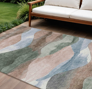 HomeRoots 5' Durable Salmon and Emerald Abstract Rug for Indoor/Outdoor Use - Machine Washable & Stylish Design 8' X 10' 627620