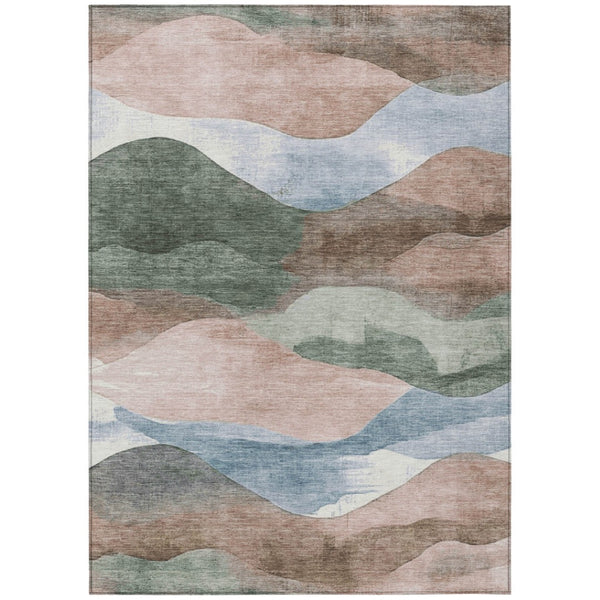 HomeRoots 5' Durable Salmon and Emerald Abstract Rug for Indoor/Outdoor Use - Machine Washable & Stylish Design 8' X 10' 627620
