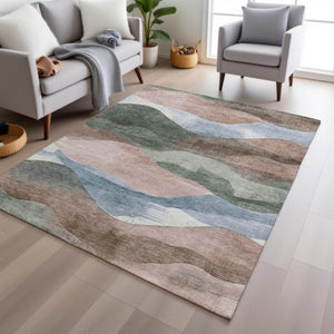 HomeRoots 5' Durable Salmon and Emerald Abstract Rug for Indoor/Outdoor Use - Machine Washable & Stylish Design 8' X 10' 627620