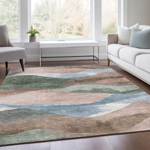 HomeRoots 5' Durable Salmon and Emerald Abstract Rug for Indoor/Outdoor Use - Machine Washable & Stylish Design 9' X 12' 627621