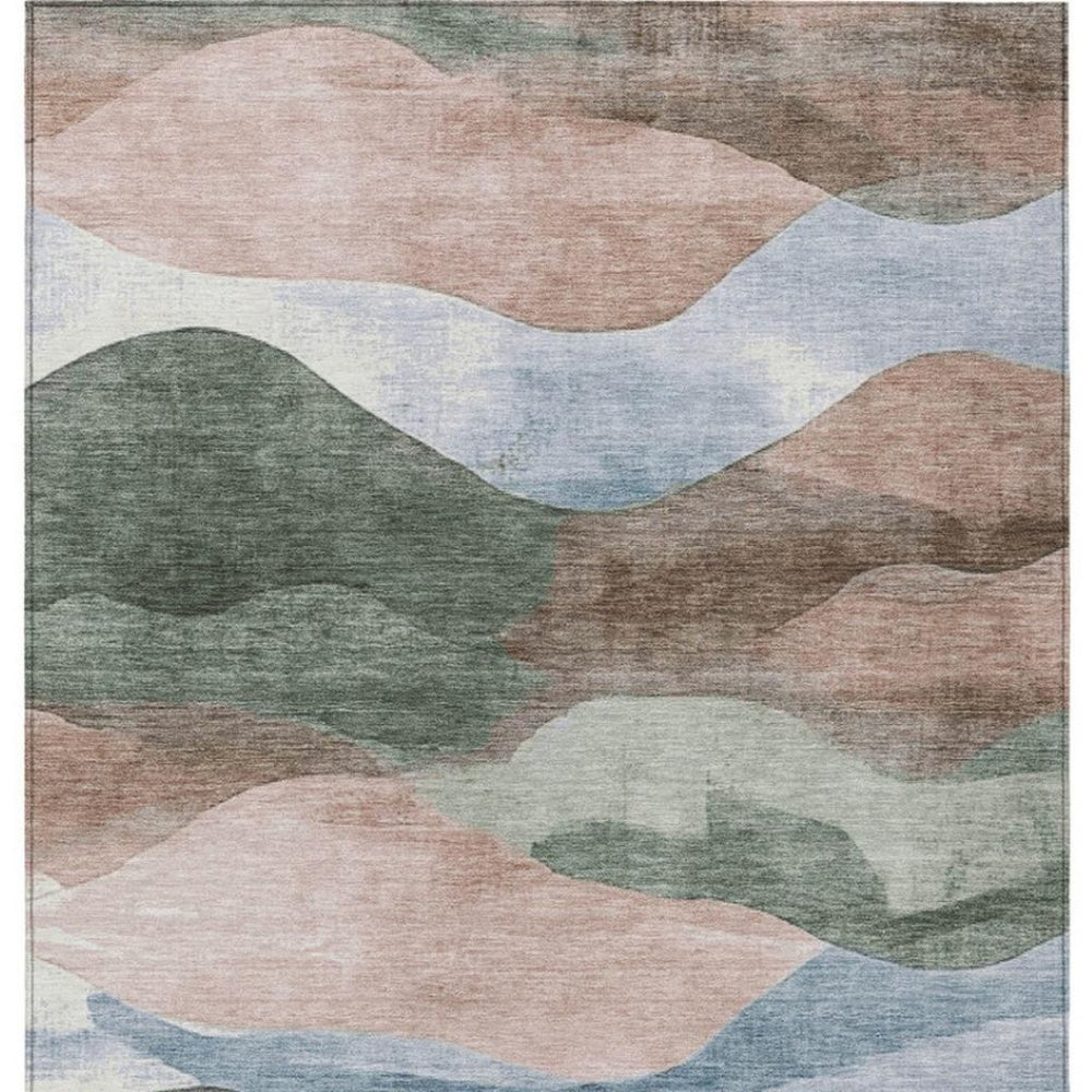 HomeRoots 5' Durable Salmon and Emerald Abstract Rug for Indoor/Outdoor Use - Machine Washable & Stylish Design 10' X 14' 627622