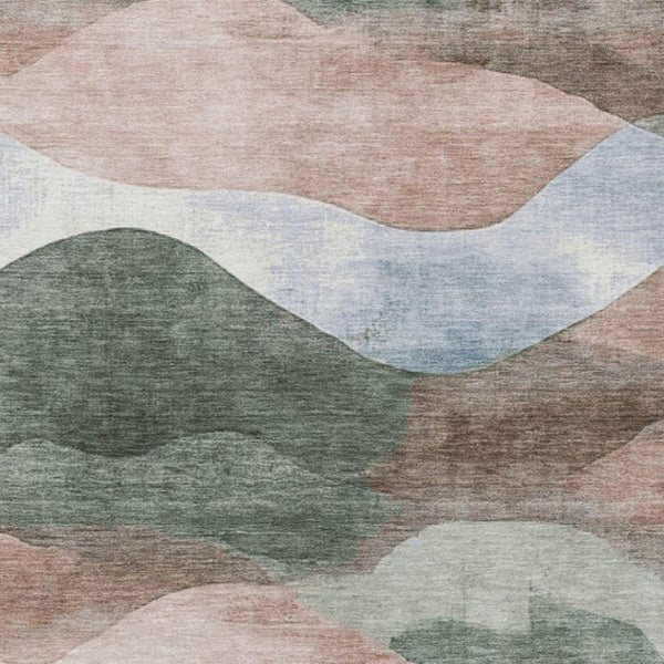 HomeRoots 5' Durable Salmon and Emerald Abstract Rug for Indoor/Outdoor Use - Machine Washable & Stylish Design 10' X 14' 627622