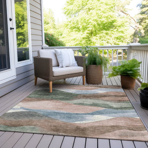 HomeRoots 5' Durable Salmon and Emerald Abstract Rug for Indoor/Outdoor Use - Machine Washable & Stylish Design 10' X 14' 627622