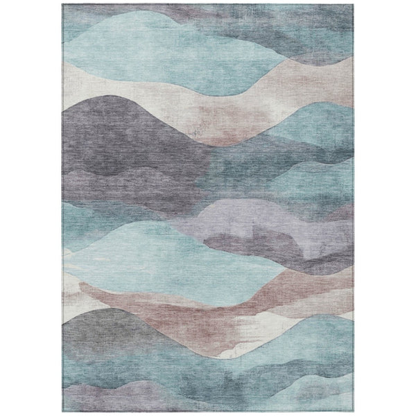 HomeRoots 5' Bold Teal Blue and Plum Abstract Area Rug – Durable, Washable for Indoor & Outdoor Spaces! 9' X 12' 627627