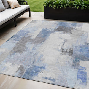 HomeRoots 5' Denim Blue and Ivory Abstract Area Rug – Stylish Washable Design for Indoor and Outdoor Use 5' X 8' 627630